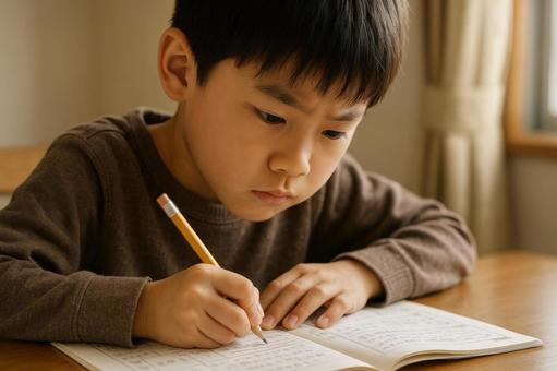 教材に書き込みをする真剣な表情 教材に書き込みをする真剣な表情の写真