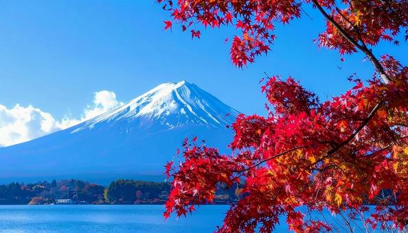 赤いもみじと富士山 赤いもみじと富士山の写真