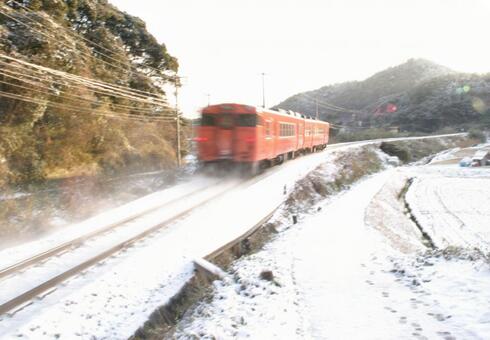 朝日に向かって たらこ,雪景色,雪の写真素材