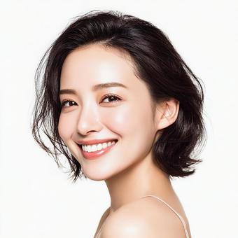 優しい笑顔の美しい女性の横顔 優しい笑顔の美しい女性の横顔の写真