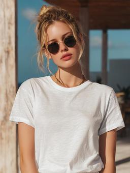 リゾート地でリラックスする女性の横顔の写真