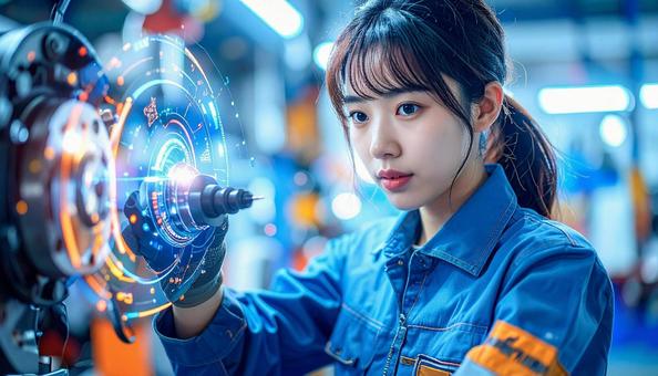 Maintaining machinery while viewing a hologram, hologram, machine maintenance, factory, JPG