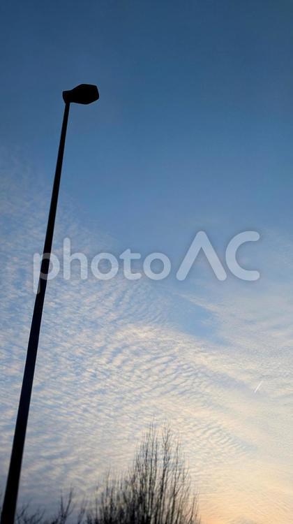 夕暮れの空と外灯のシルエット 空,夕焼け,夕暮れの写真素材