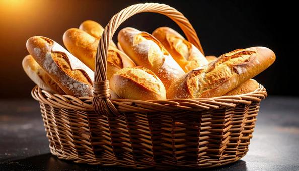 店頭で売られているフランスパン 店頭で売られているフランスパンの写真