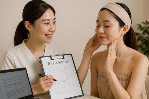 エステサロンで肌診断を受ける女性の写真