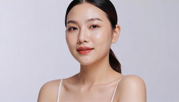 韓国風のスキンケアをする女性 韓国風のスキンケアをする女性の写真