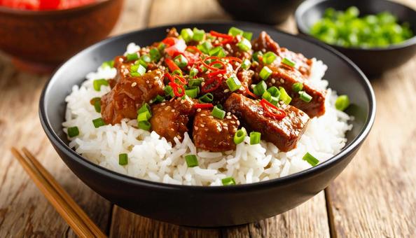 美味しそうな角煮丼 美味しそうな角煮丼の写真