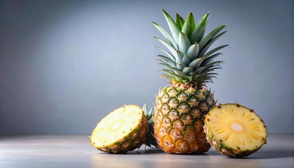 丸のままとカットしたパイナップル 丸のままとカットしたパイナップル の写真