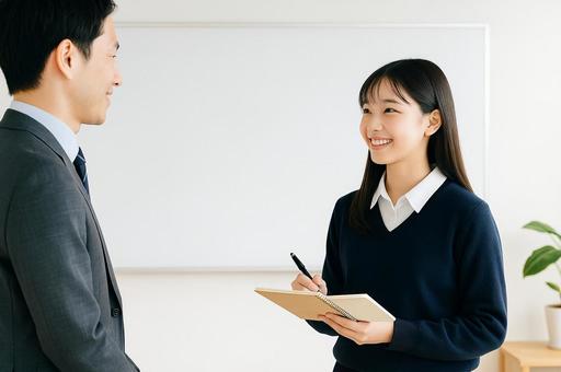 授業後に先生へ質問する生徒 授業後に先生へ質問する生徒の写真