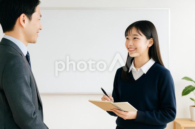 授業後に先生へ質問する生徒 授業,学習,勉強の写真素材