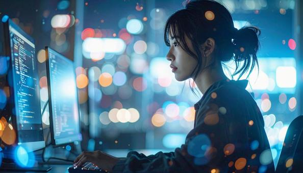 未来的なオフィスで作業するエンジニア 未来的なオフィスで作業するエンジニアの写真