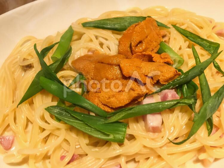 生うに乗せ和風カルボナーラ#01 うに,パスタ,生うにの写真素材