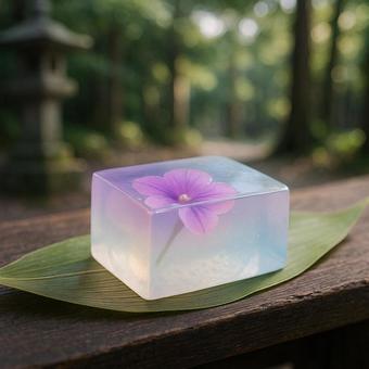 透明な羊羹と花 透明な羊羹と花の写真