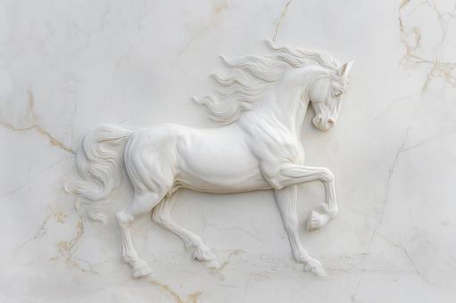 白馬のレリーフ彫刻の写真