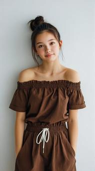 茶色のドレスを着た少女 茶色のドレスを着た少女の写真