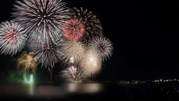 福間漁港の花火 花火,夏,打ち上げ花火の写真素材