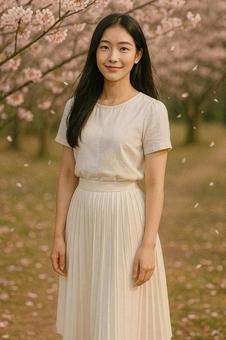 白ブラウスの女性(全身・春ファッション) 白ブラウスの女性(全身・春ファッション)の写真