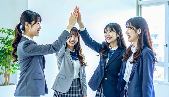 喜びを分かち合う学生 喜びを分かち合う学生の写真