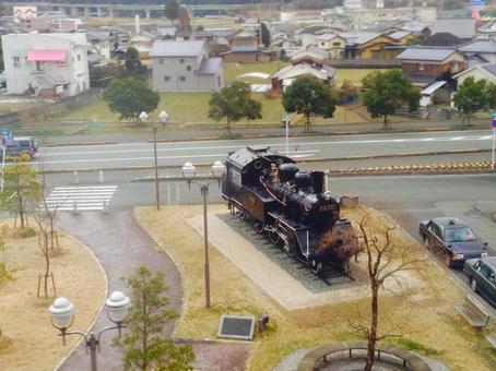 内子駅前のSL 愛媛,愛媛県,鉄道の写真素材