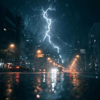 嵐の夜、都会の静寂を破る雷 嵐の夜、都会の静寂を破る雷の写真