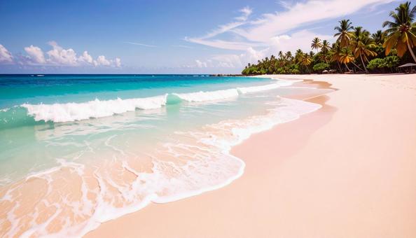 エメラルドブルーの波と白い砂浜の写真