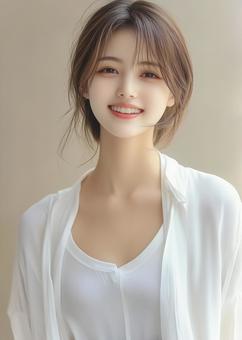 白い服を着た笑顔の若い日本人女性 白い服を着た笑顔の若い日本人女性の写真