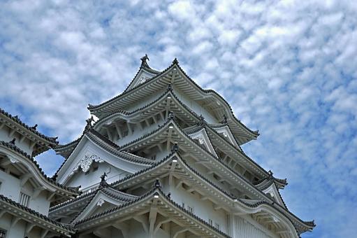 空から声をかけられている姫路城 空から声をかけられている姫路城 空,観光,散歩の写真素材