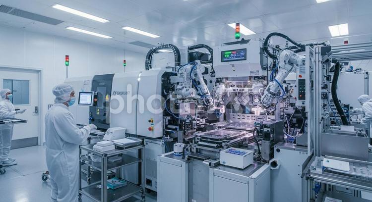 最先端の半導体製造クリーンルーム クリーンルーム,滅菌照明,ウェハーの写真素材