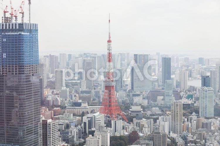 東京タワーとビル群 東京タワー,景色,町並みの写真素材