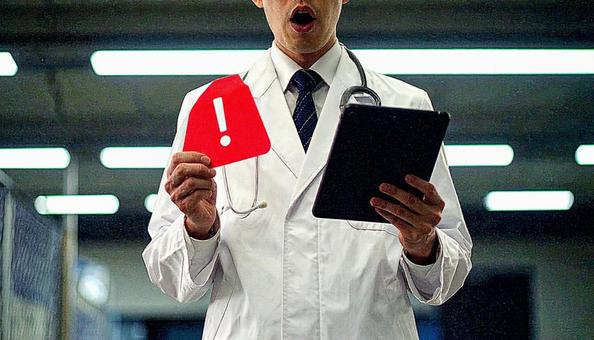 アクシデントイメージ 「!」を持つ男性 アクシデントイメージ 「!」を持つ男性の写真