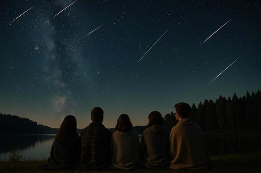 流星群を見上げる人物 流星群を見上げる人物の写真