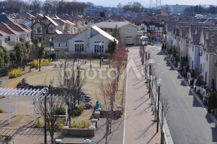 住宅地と公園 住宅,公園,建売住宅の写真素材