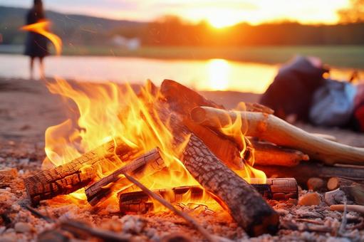 Camping/bonfire by the river, bonfire, river side, inflammation, JPG