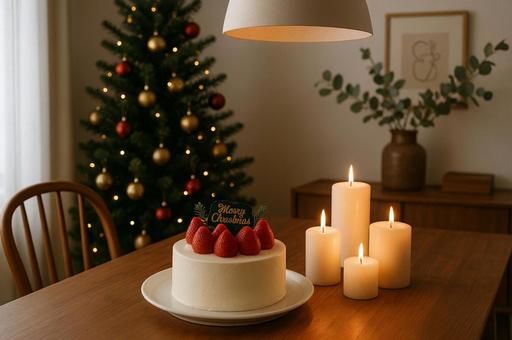 クリスマスケーキのある食卓の写真