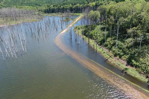 ダム湖に沈む道 ダム湖に沈む道の写真