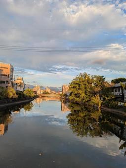 昭和橋付近から江ノ口川上流を望む(縦) 昭和橋付近から江ノ口川上流を望む(縦) 江ノ口川,川,河川の写真素材