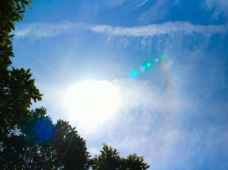 日本の空 青空,ブルースカイ,お天気の写真素材