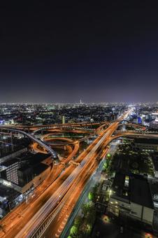東大阪ジャンクションの夜景 東大阪ジャンクション,夜景,高速道路の写真素材