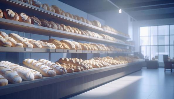 パン屋に並べられるたくさんのパン パン屋に並べられるたくさんのパンの写真