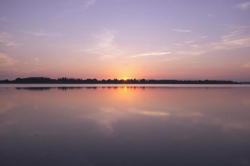 朝焼けの渡良瀬遊水池の写真