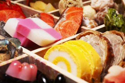 おせちのお重詰めのクローズアップ3 正月,記念日,調理後の写真素材