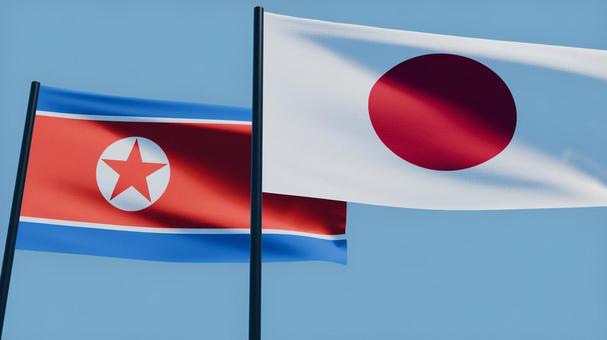 日本と北朝鮮国旗4K・風になびく 日本と北朝鮮国旗4K・風になびく 日本,北朝鮮,国旗の写真素材