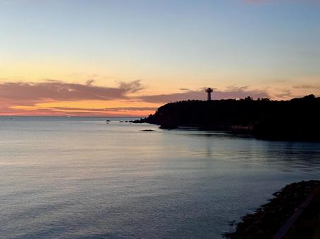 Sunset gradation Tojinbo Sea of Japan horizon, JPG