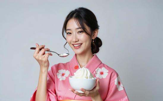 浴衣美人の涼スイーツ時間【AI生成】 浴衣美人の涼スイーツ時間【AI生成】の写真