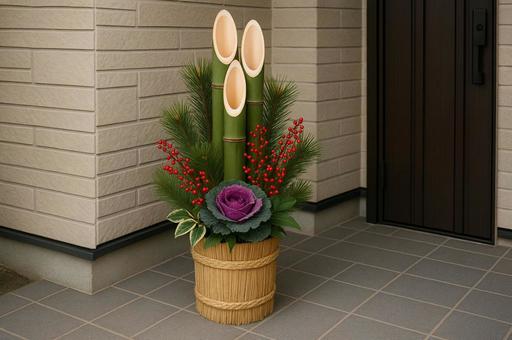 現代の玄関を彩る門松 現代の玄関を彩る門松の写真