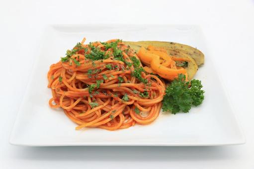 アラビアータに焼茄子を添えて パスタ,スパゲティ,アラビアータの写真素材