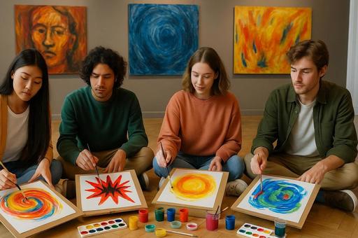 色彩渦巻きの絵画体験 色彩渦巻きの絵画体験の写真