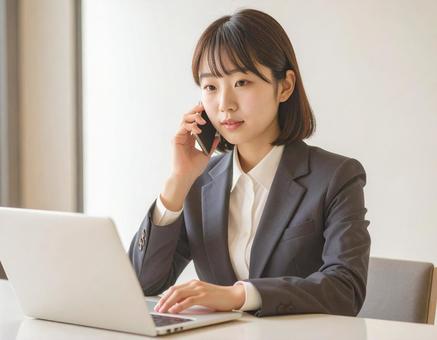 仕事をする女性 仕事をする女性の写真