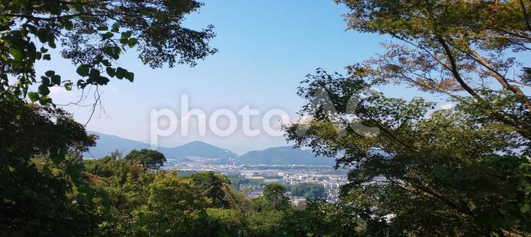 皿山公園からの須恵町の町並み 皿山公園,山,上空の写真素材