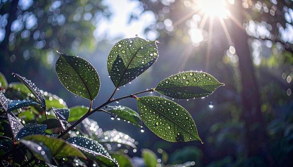 エコイメージ 葉っぱに着いた水滴 エコイメージ 葉っぱに着いた水滴の写真